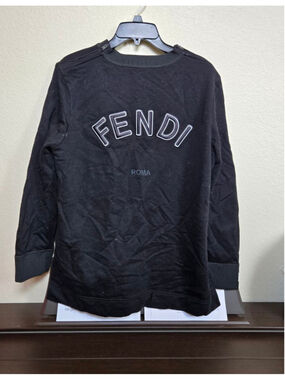 Fendi Roma Embroidered Logo Black Cotton Sweatshirt Piercing Zip Accent IT46